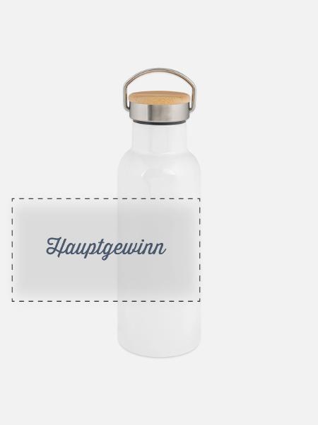 Hauptgewinn - Panorama Thermosflasche mit Bambusdeckel - Weiß