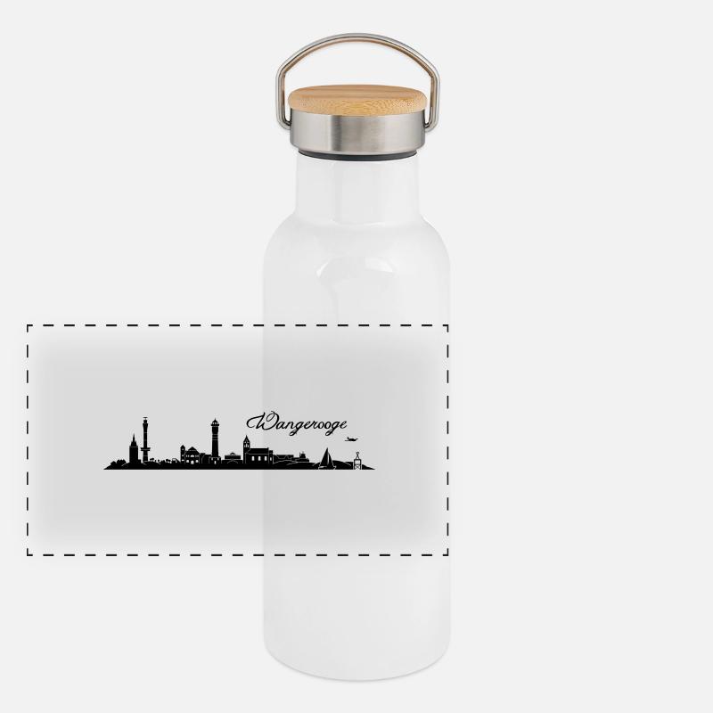 Wangerooger Skyline Panorama Thermosflasche mit Bambusdeckel