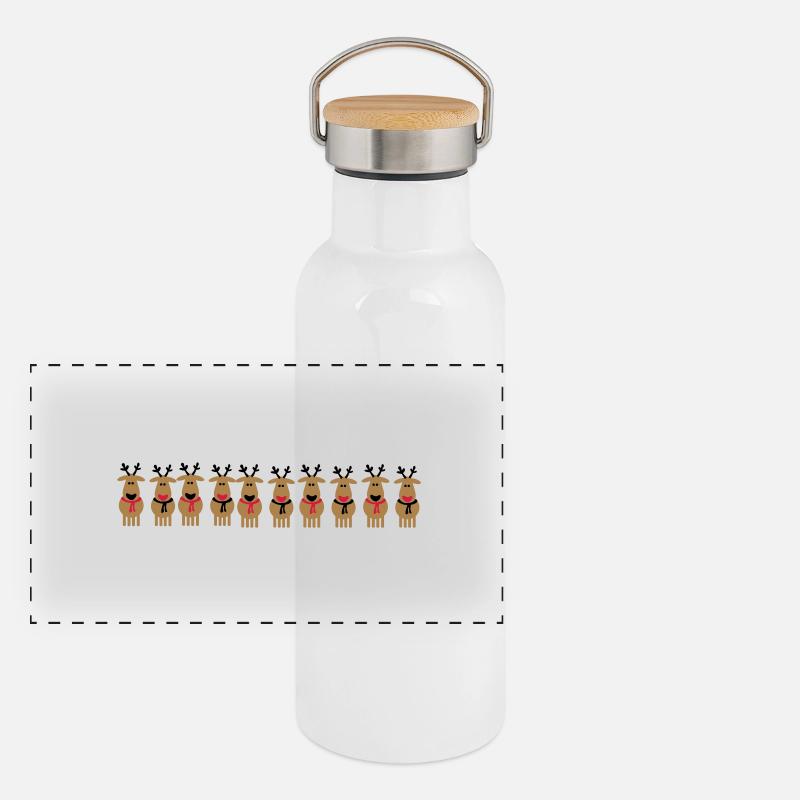 Weihnachten Rentiere Crew Panorama Thermosflasche mit Bambusdeckel