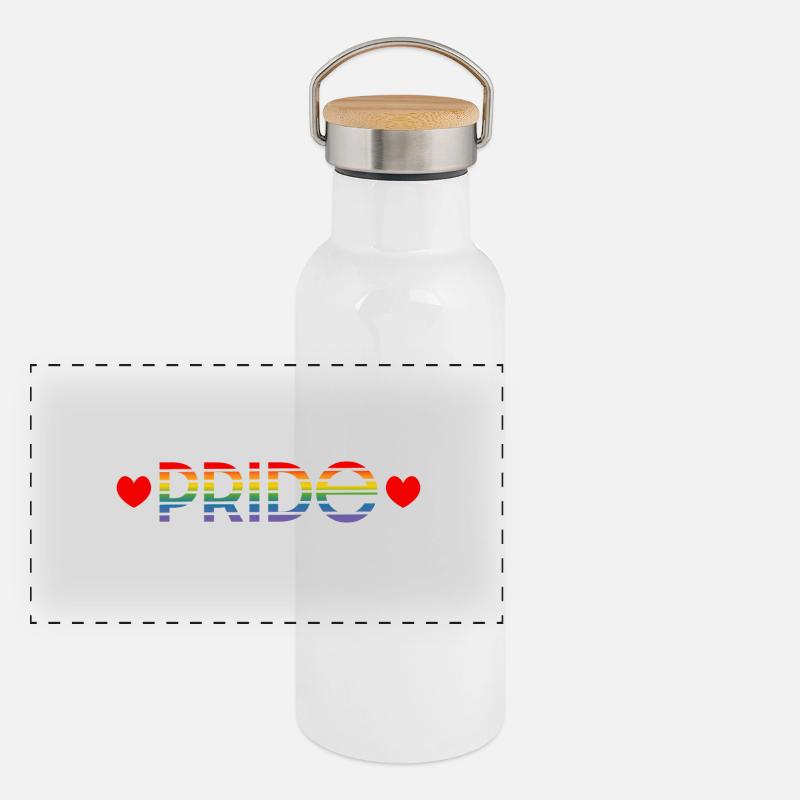 Pride regenbogen herz Panorama Thermosflasche mit Bambusdeckel