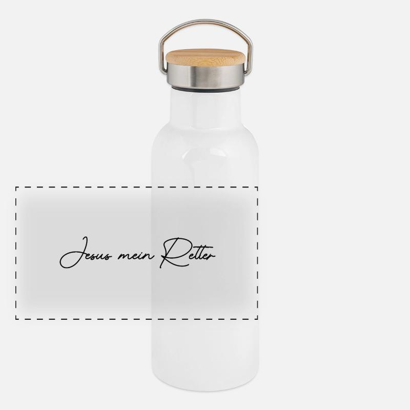 Jesus mein Retter Panorama Thermosflasche mit Bambusdeckel