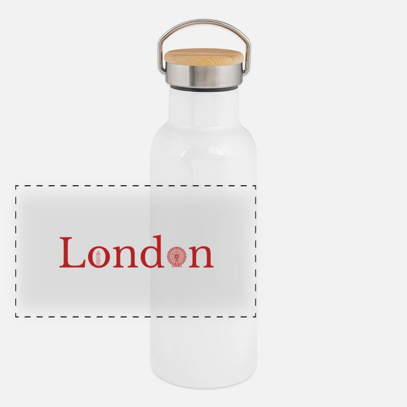 London Red Text with Big Ben & London Eye Panoramic Thermal Bottle with Bamboo Lid