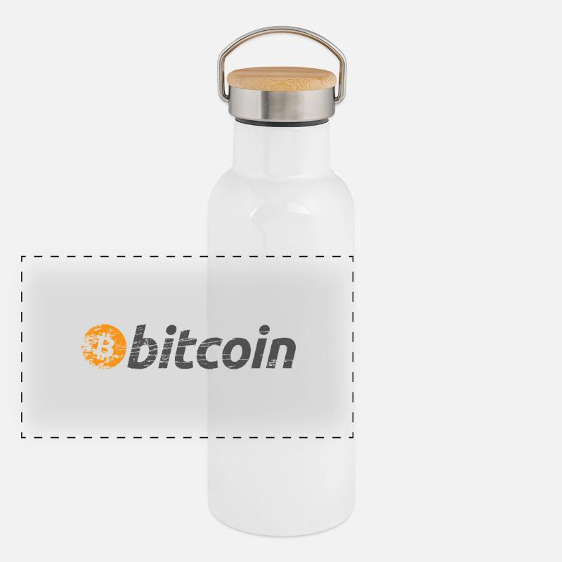 Bitcoin Logo original Panorama Thermosflasche mit Bambusdeckel