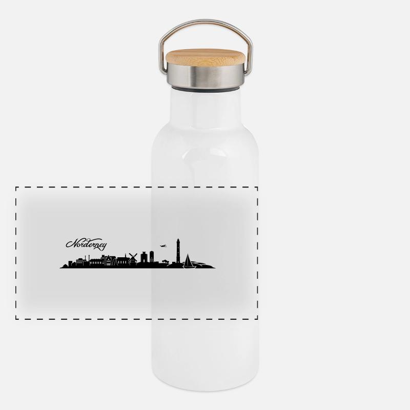 Norderneyer Skyline Panorama Thermosflasche mit Bambusdeckel