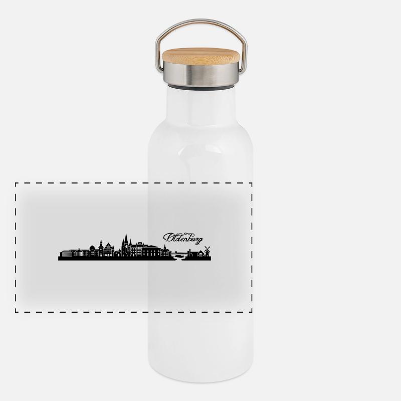 Oldenburger Skyline Panorama Thermosflasche mit Bambusdeckel