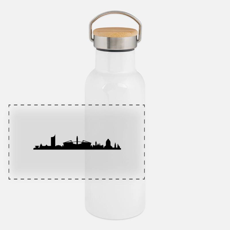 Skyline Leipzig Stadion Panorama Thermosflasche mit Bambusdeckel