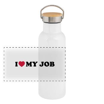 I love my job - Gourde isotherme avec bouchon en bambou - blanc - Devant