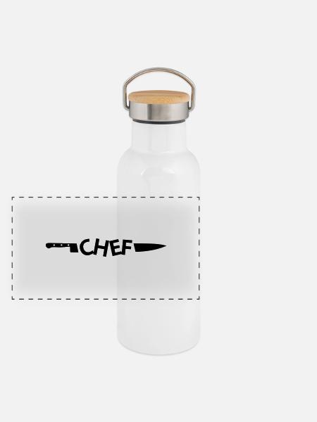Chef couteau - Gourde isotherme avec bouchon en bambou - blanc - Devant