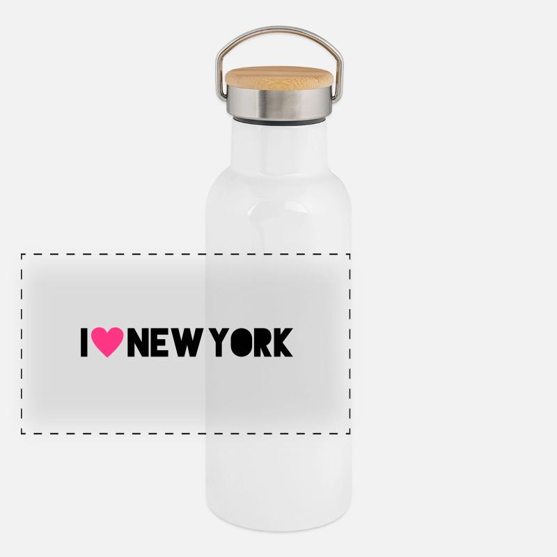 I Love New York Gourde isotherme avec bouchon en bambou