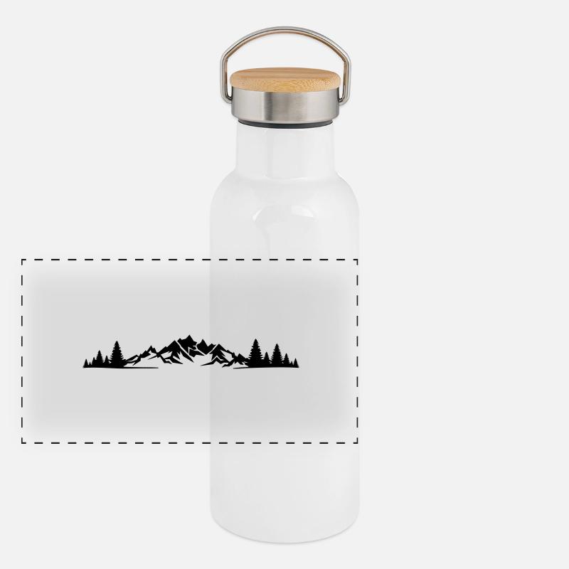 Natur - Berge Wald Panorama Thermosflasche mit Bambusdeckel