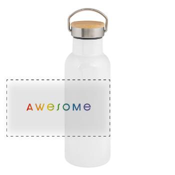 superbe chemise noire arc-en-ciel - Gourde isotherme avec bouchon en bambou - blanc - Devant