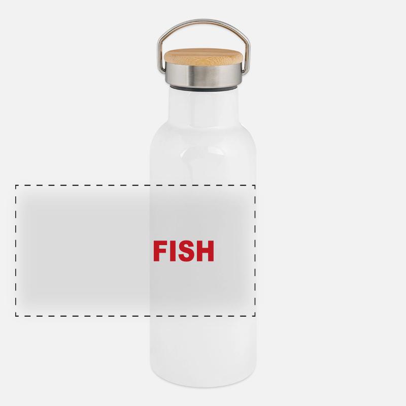angeln - Panorama Thermosflasche mit Bambusdeckel - Weiß