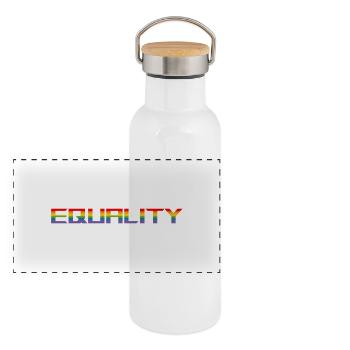 equality lettering rainbow black shirt - Panoramic Thermal Bottle with Bamboo Lid - white - Front