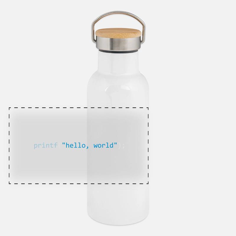 Hello, World - Panorama Thermosflasche mit Bambusdeckel - Weiß