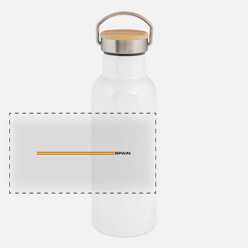 Spain, - national flag as a retro stripes. - Panoramic Thermal Bottle with Bamboo Lid - white