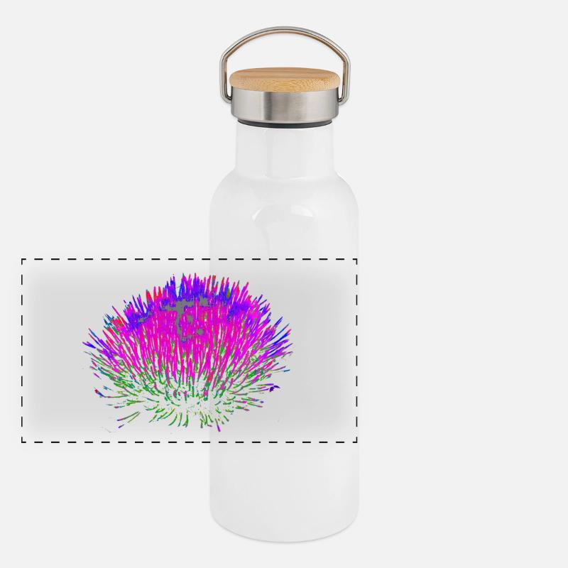 Fleur de néon – Création pop art Gourde isotherme avec bouchon en bambou