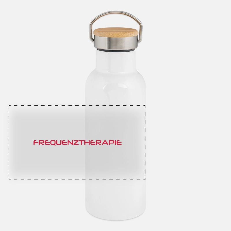 Frequenztherapie schrift - Panorama Thermosflasche mit Bambusdeckel - Weiß