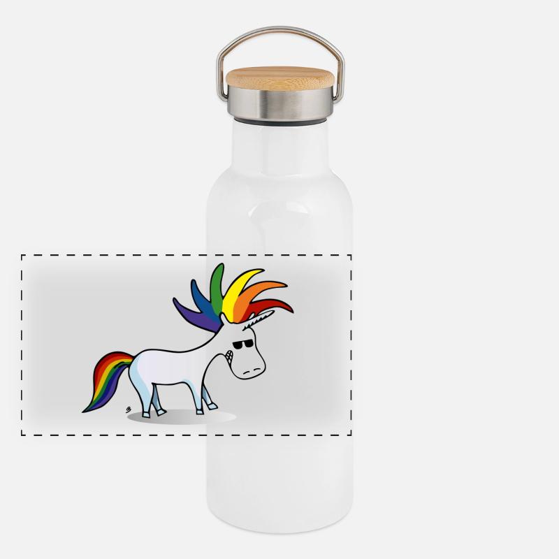 Punk Einhorn Panorama Thermosflasche mit Bambusdeckel