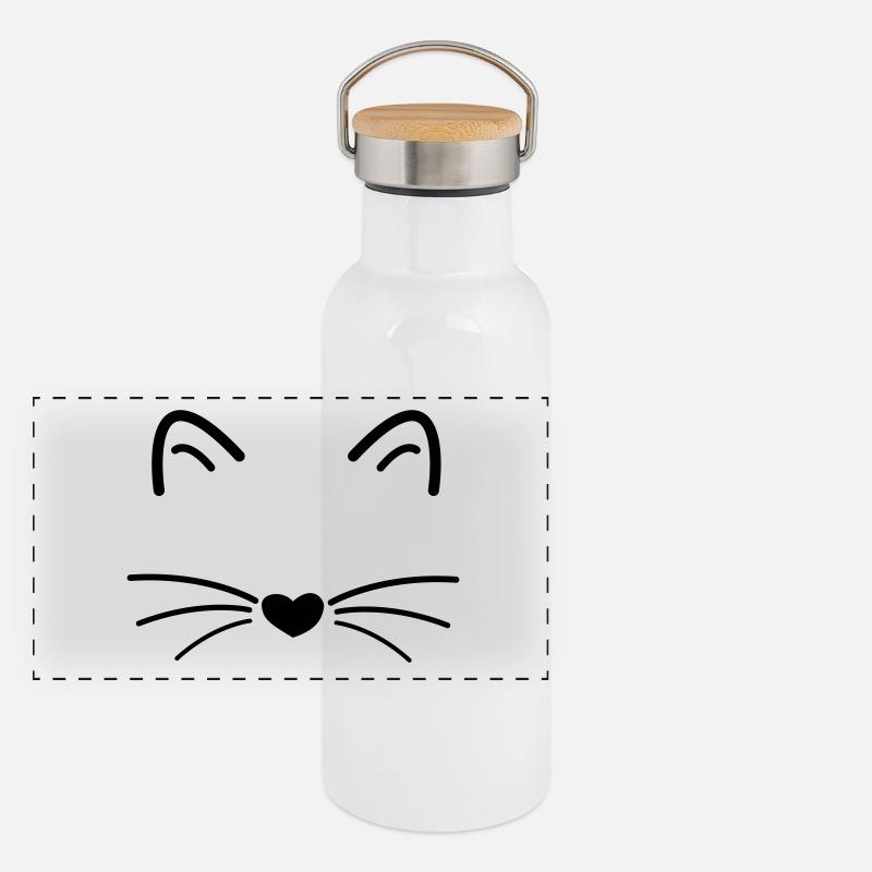 Katzen Geschenk Katzenkopf Panorama Thermosflasche mit Bambusdeckel