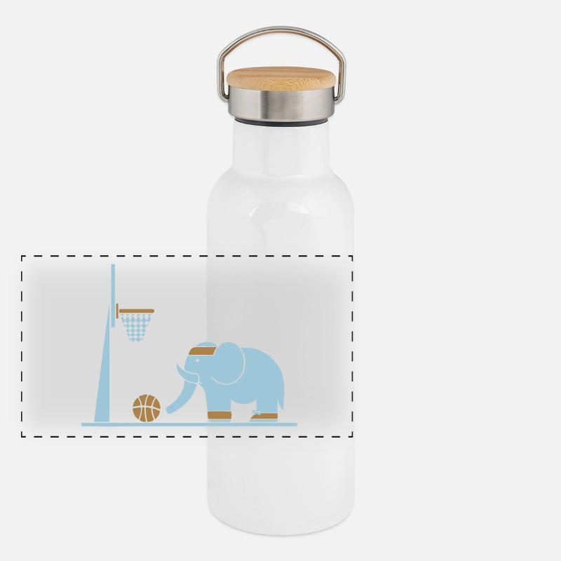 Elefant spielt Basketball Panorama Thermosflasche mit Bambusdeckel