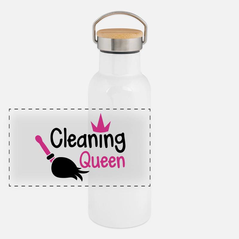 cleaning queen with a broom and a royal crown Panoramic Thermal Bottle with Bamboo Lid