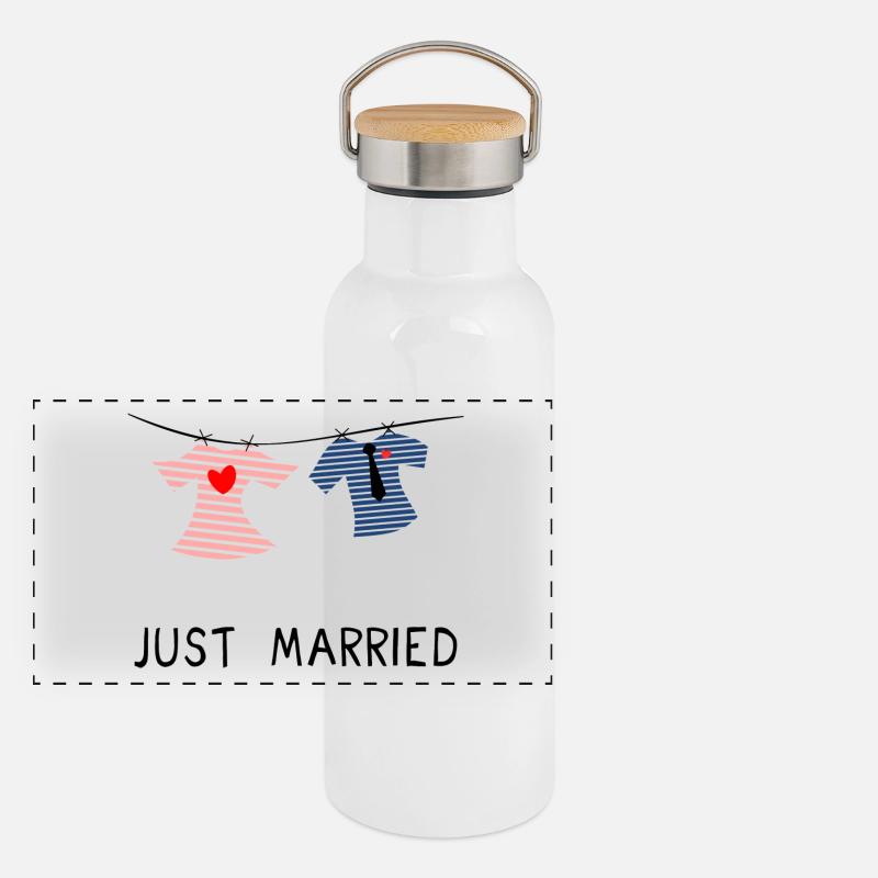JUST MARRIED. MARRIED. VIVE LES MARIES Gourde isotherme avec bouchon en bambou