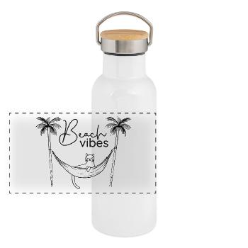 Ambiance de plage - Gourde isotherme avec bouchon en bambou - blanc - Devant