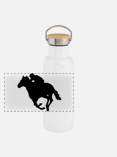 Pferderennen - Panorama Thermosflasche mit Bambusdeckel - Weiß