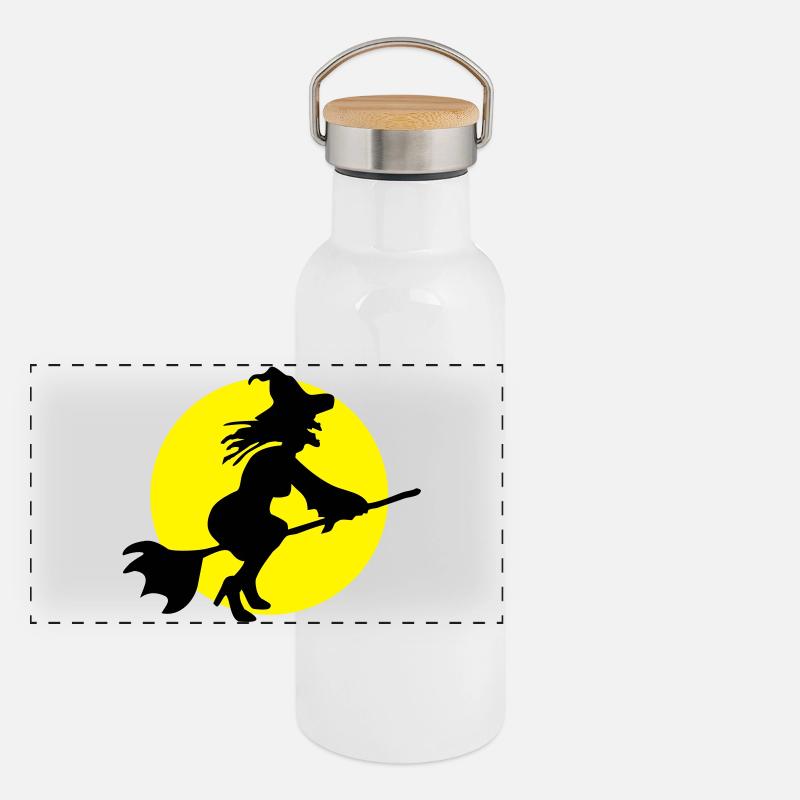 Fliegende Hexe Panorama Thermosflasche mit Bambusdeckel