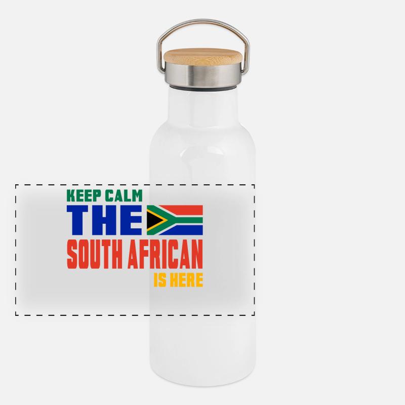 Keep Calm Afrique du Sud / Cadeau couleurs nationales Gourde isotherme avec bouchon en bambou