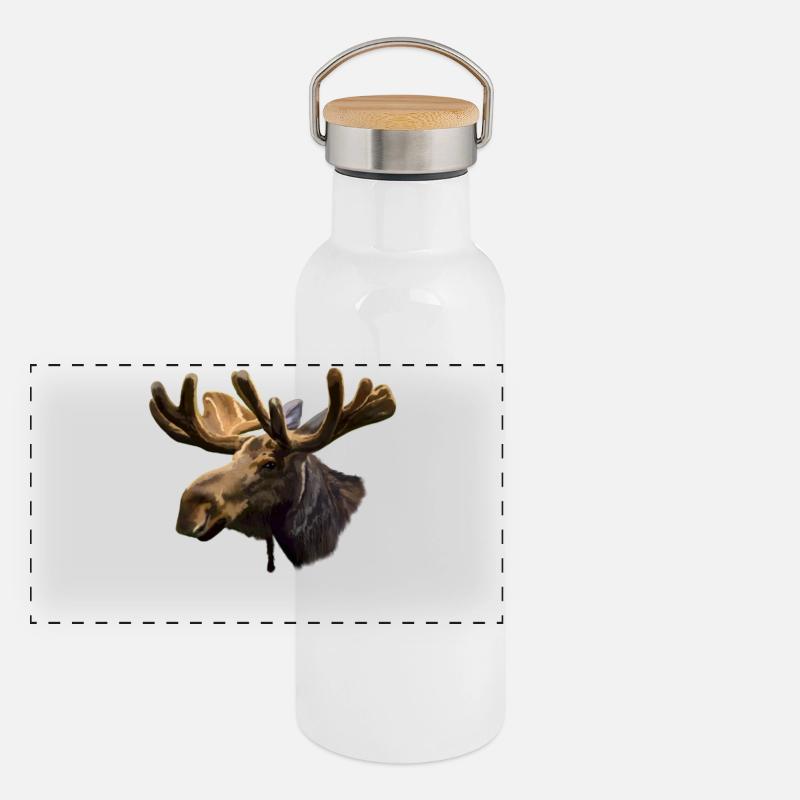 Elch Panorama Thermosflasche mit Bambusdeckel