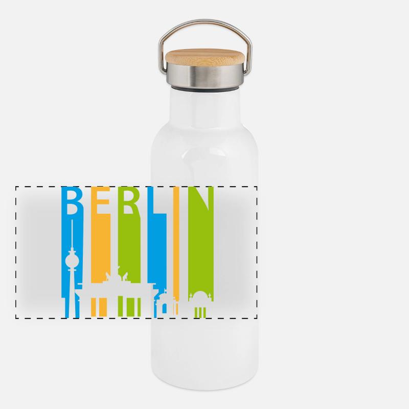 Berliner Schiftzug mit Silhouette Panorama Thermosflasche mit Bambusdeckel