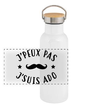 adolescent / enfant / ado / adolescente - Gourde isotherme avec bouchon en bambou - blanc - Devant