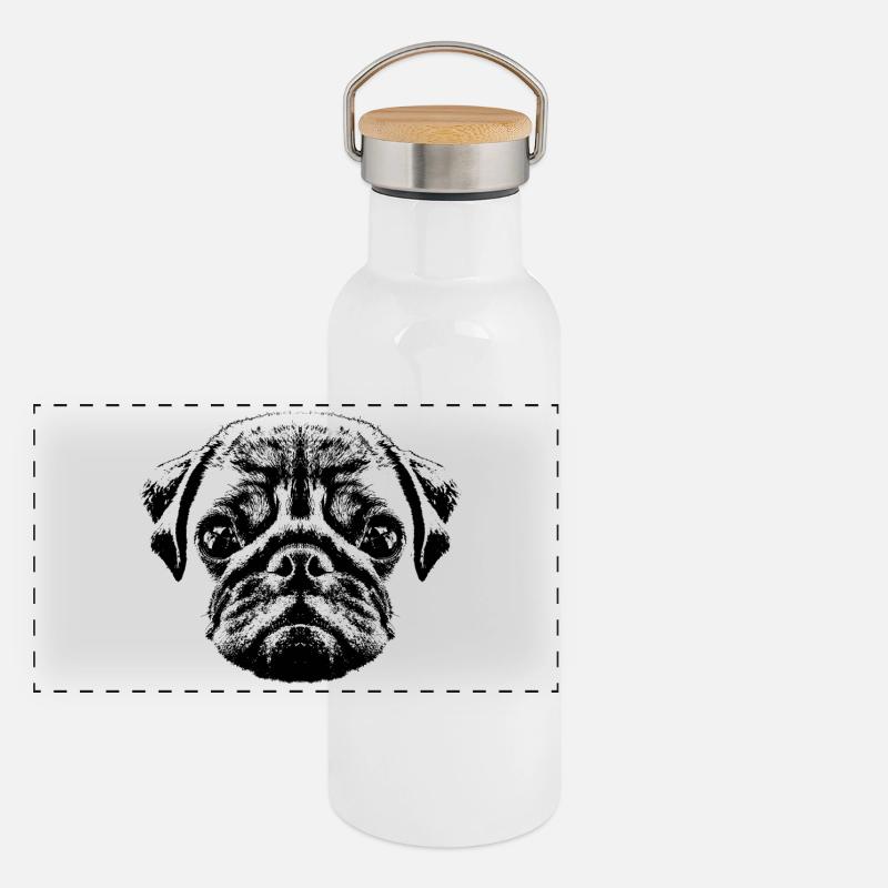 Chiot carlin / bébé carlin / visage de carlin Gourde isotherme avec bouchon en bambou