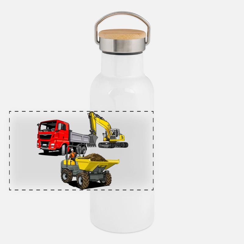 Construction site vehicles Panoramic Thermal Bottle with Bamboo Lid