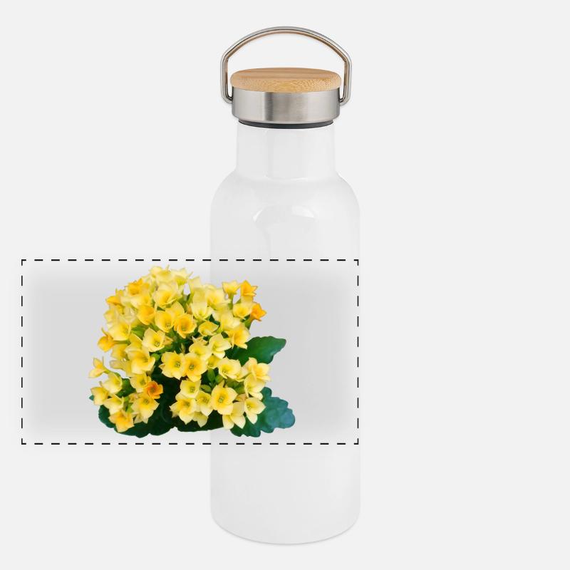 Fleurs printanières jaune doré Gourde isotherme avec bouchon en bambou