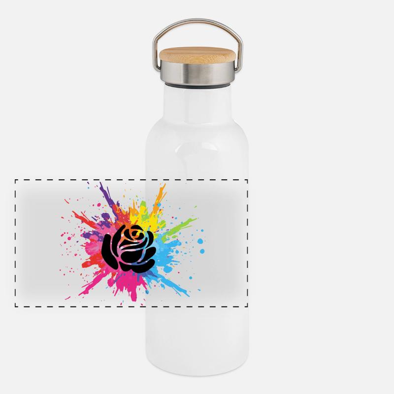 Fleur noire et explosion multicolore Gourde isotherme avec bouchon en bambou