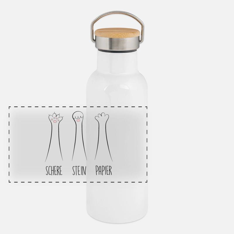 Schere Stein Papier Panorama Thermosflasche mit Bambusdeckel