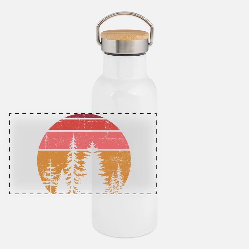 Solar Pine Silhouette Panorama Thermosflasche mit Bambusdeckel