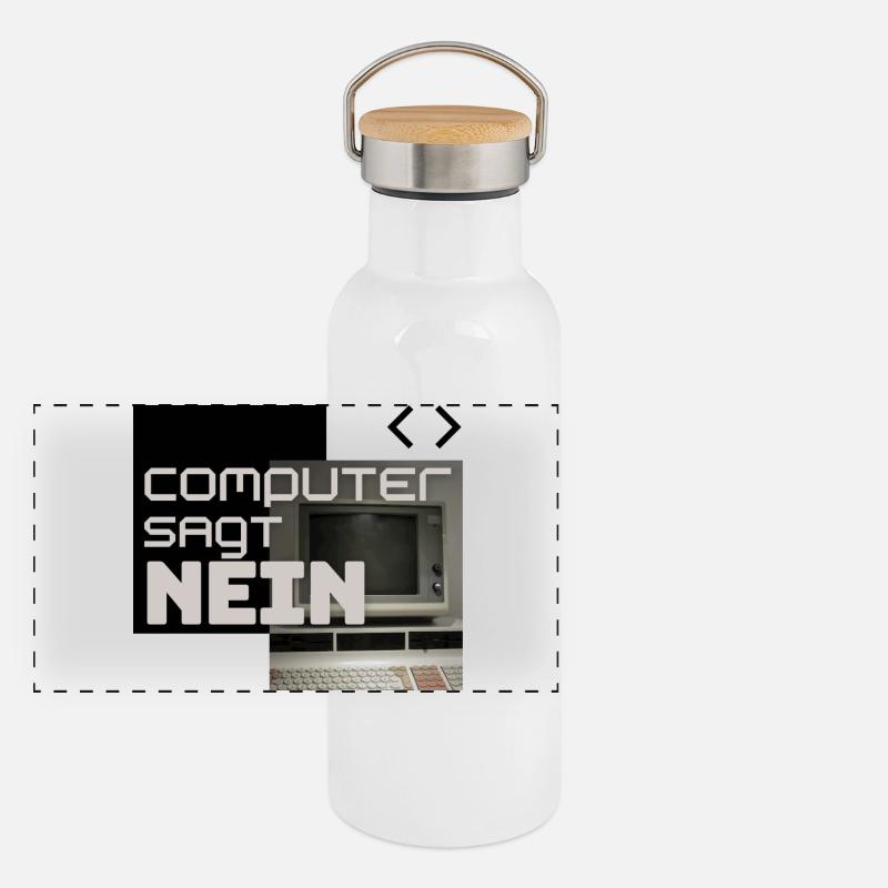 Computer sagt NEIN (Retro) Panorama Thermosflasche mit Bambusdeckel