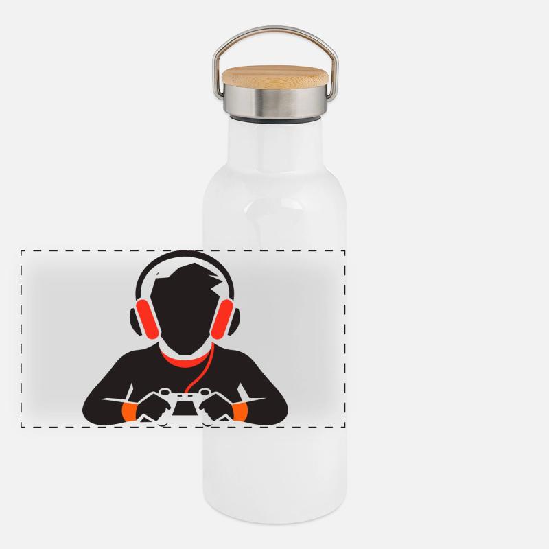 Game Lover Drawing Panoramic Thermal Bottle with Bamboo Lid
