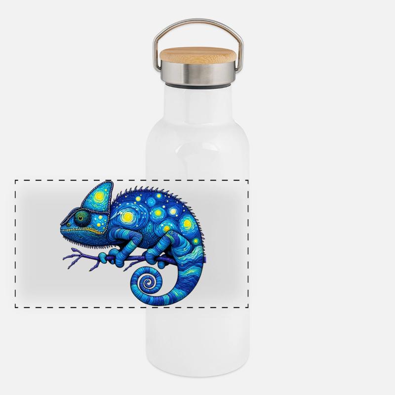 Chamäleon Panorama Thermosflasche mit Bambusdeckel