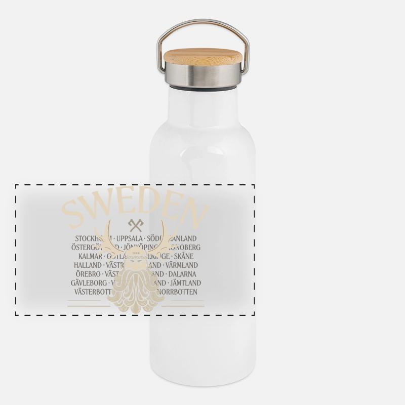 Sweden - Viking Beard - Moose Panorama Thermosflasche mit Bambusdeckel