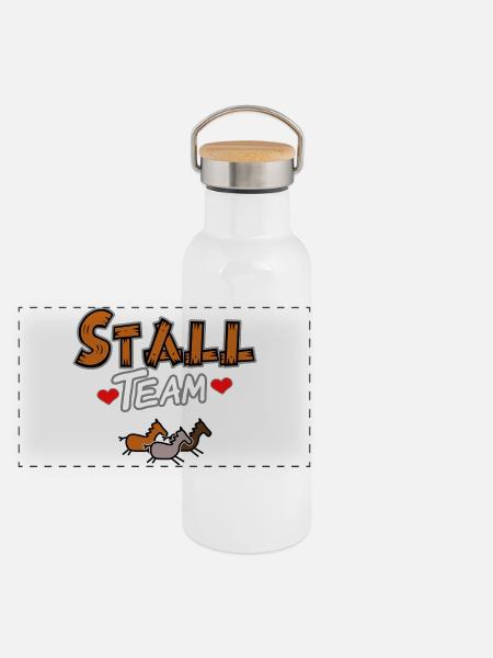 Team im Stall Pferde - Panorama Thermosflasche mit Bambusdeckel - Weiß