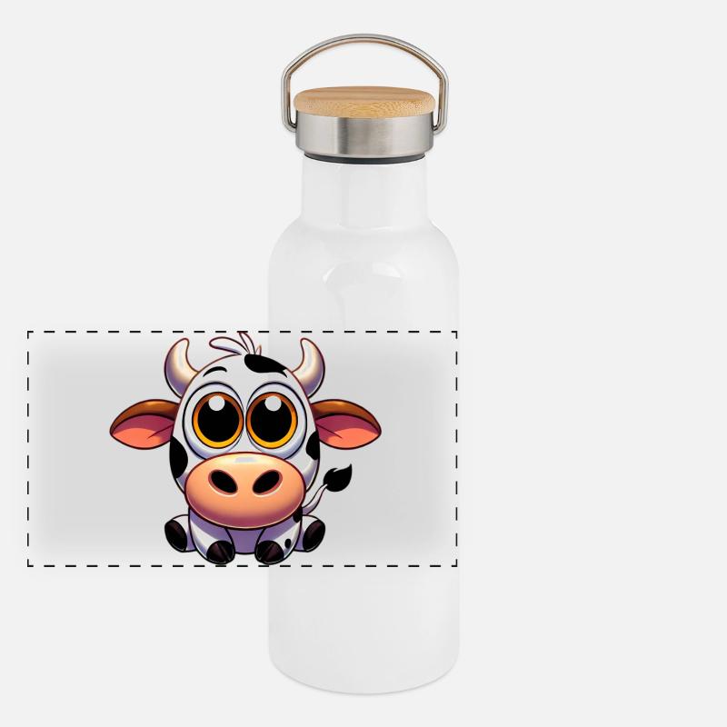 Kuh Panorama Thermosflasche mit Bambusdeckel
