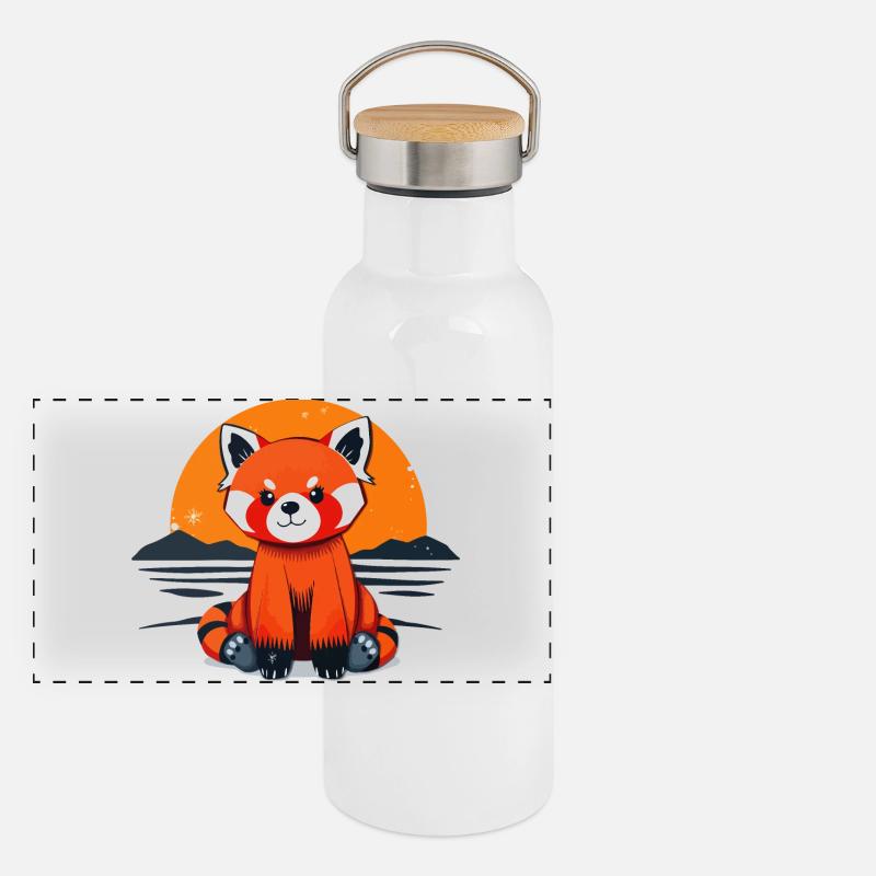 Charmanter Roter Panda Panorama Thermosflasche mit Bambusdeckel