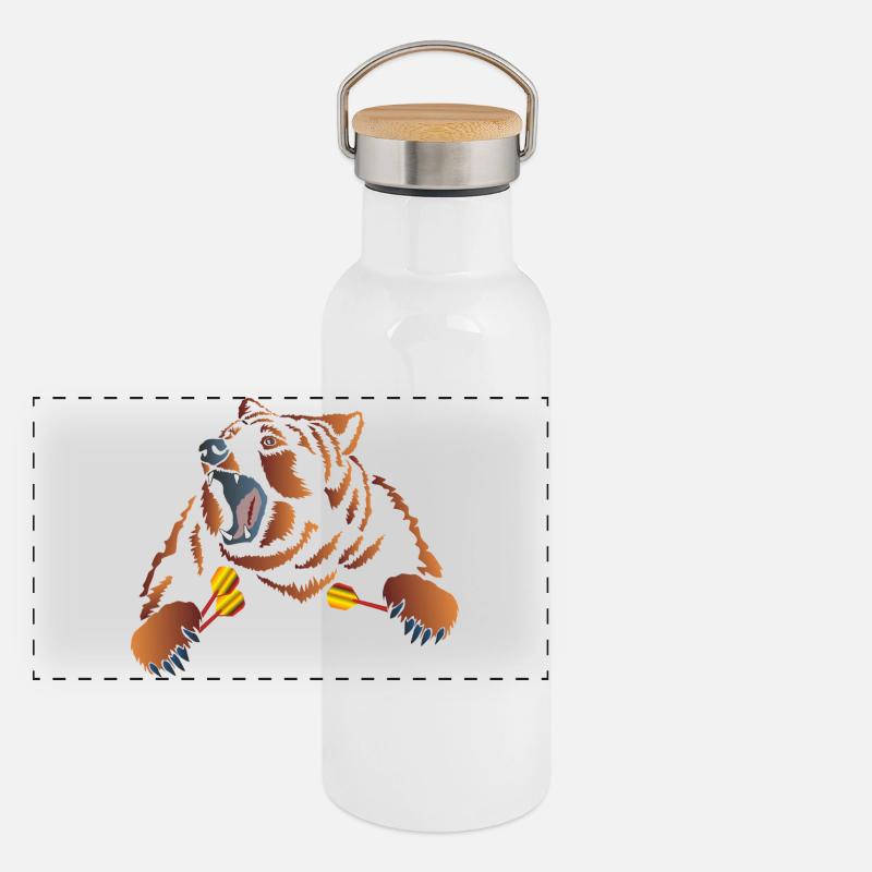 Wütender Braunbär mit Dartpfeile - Panorama Thermosflasche mit Bambusdeckel - Weiß