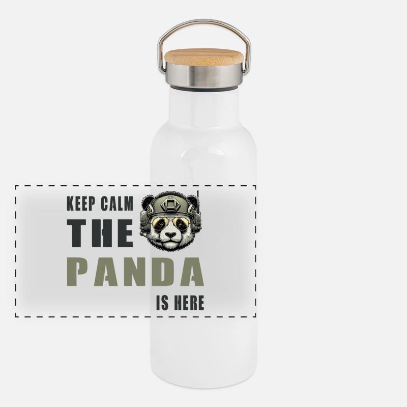 Panda tactique – Restez calme Gourde isotherme avec bouchon en bambou