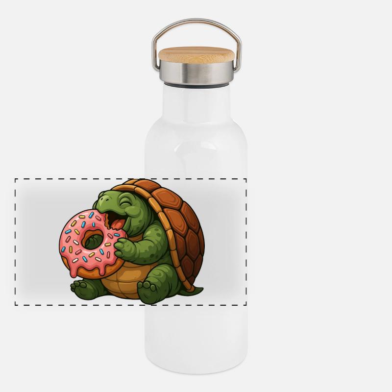 tortue mignonne avec beignet dessin animé dessert Fun Gourde isotherme avec bouchon en bambou
