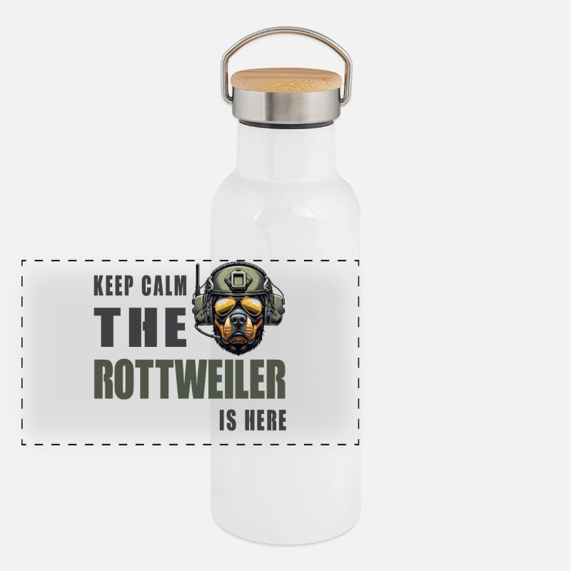 Rottweiler – Keep Calm Design Panorama Thermosflasche mit Bambusdeckel